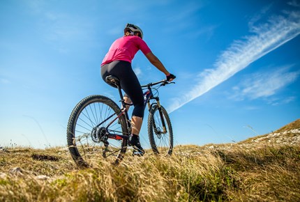 Female Mountain Biker Nanos Plateau Slovenia Sunny Day